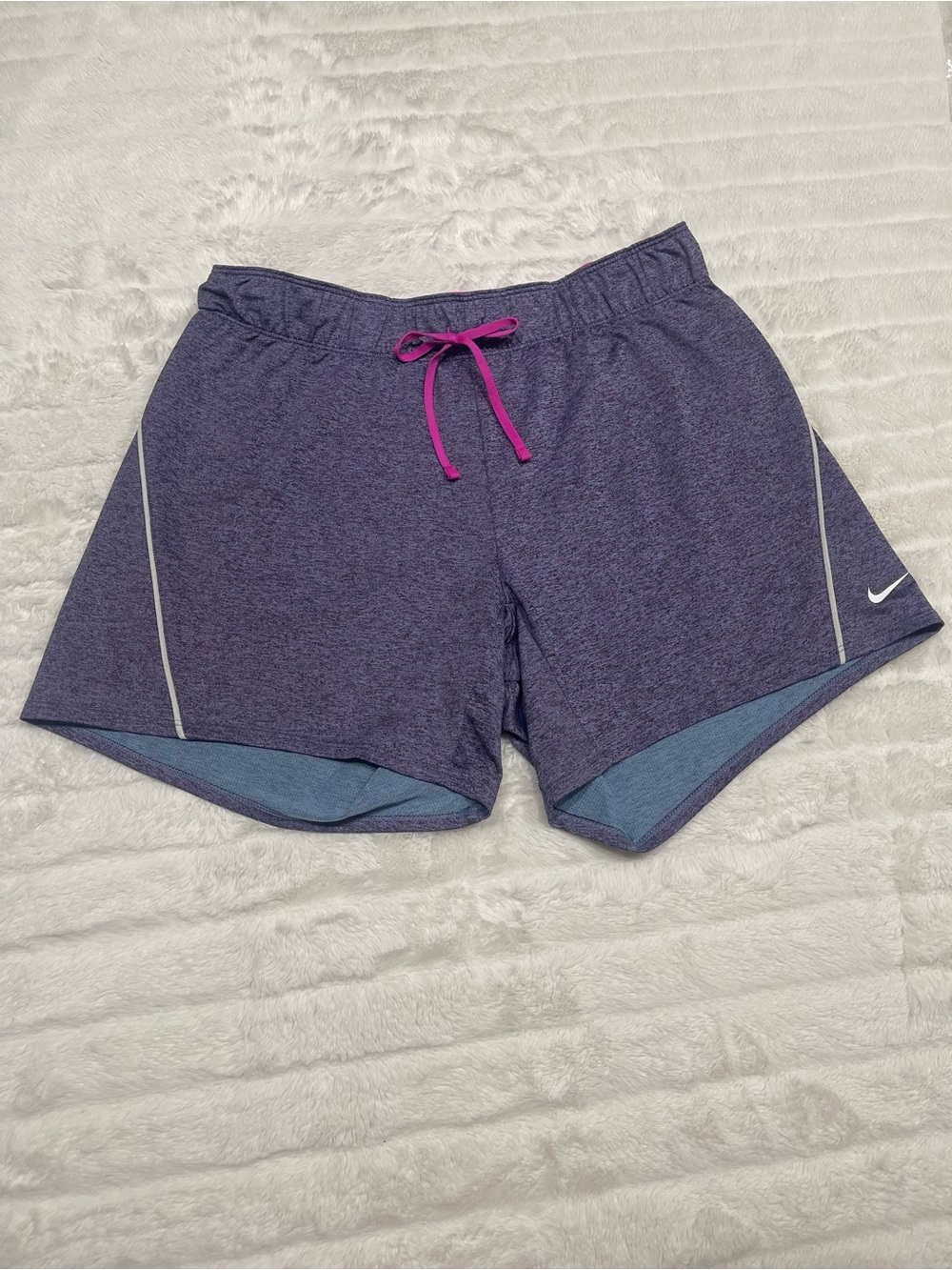 Nike Women's Purple Athletic Shorts with Pink Drawstring